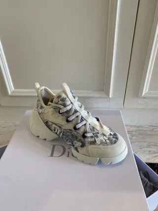 Dior B27 Toile Print Chaussures chunky blanches et bleues 4
