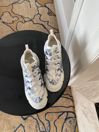 Dior B27 Toile Print Chaussures chunky blanches et bleues 6