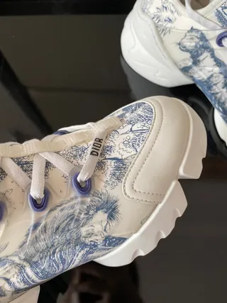 Dior B27 Toile Print Chaussures chunky blanches et bleues 8