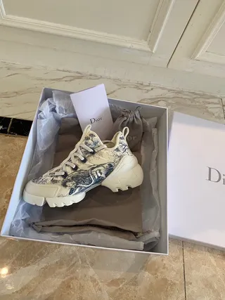 Dior B27 Toile Print Chaussures chunky blanches et bleues 9