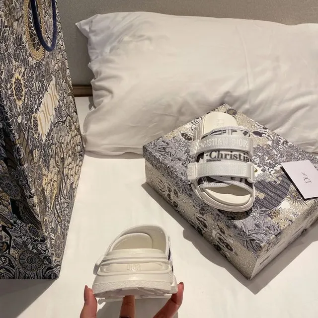 Dior B27 أبيض أسود كبيرة المنصة حزام مزدوج منزلق كاجوال صندل 4