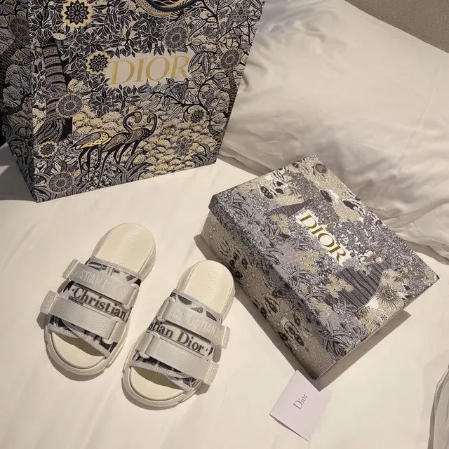 Dior B27 أبيض أسود كبيرة المنصة حزام مزدوج منزلق كاجوال صندل 6