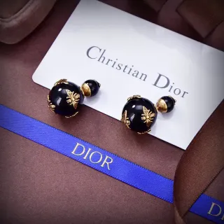 Dior Motif Abeille Noir et Or Boucles d'Oreilles