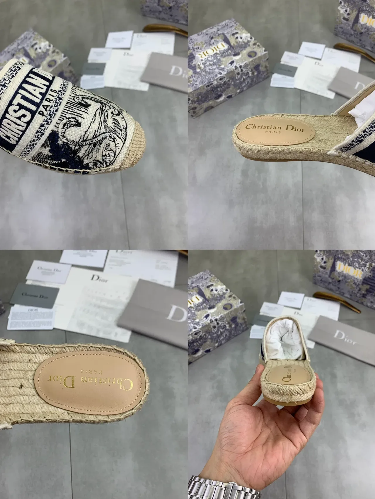 Dior Beige Navy Espadrille Sole Woven Jacquard Strap ক্যাজুয়াল জুতো 2