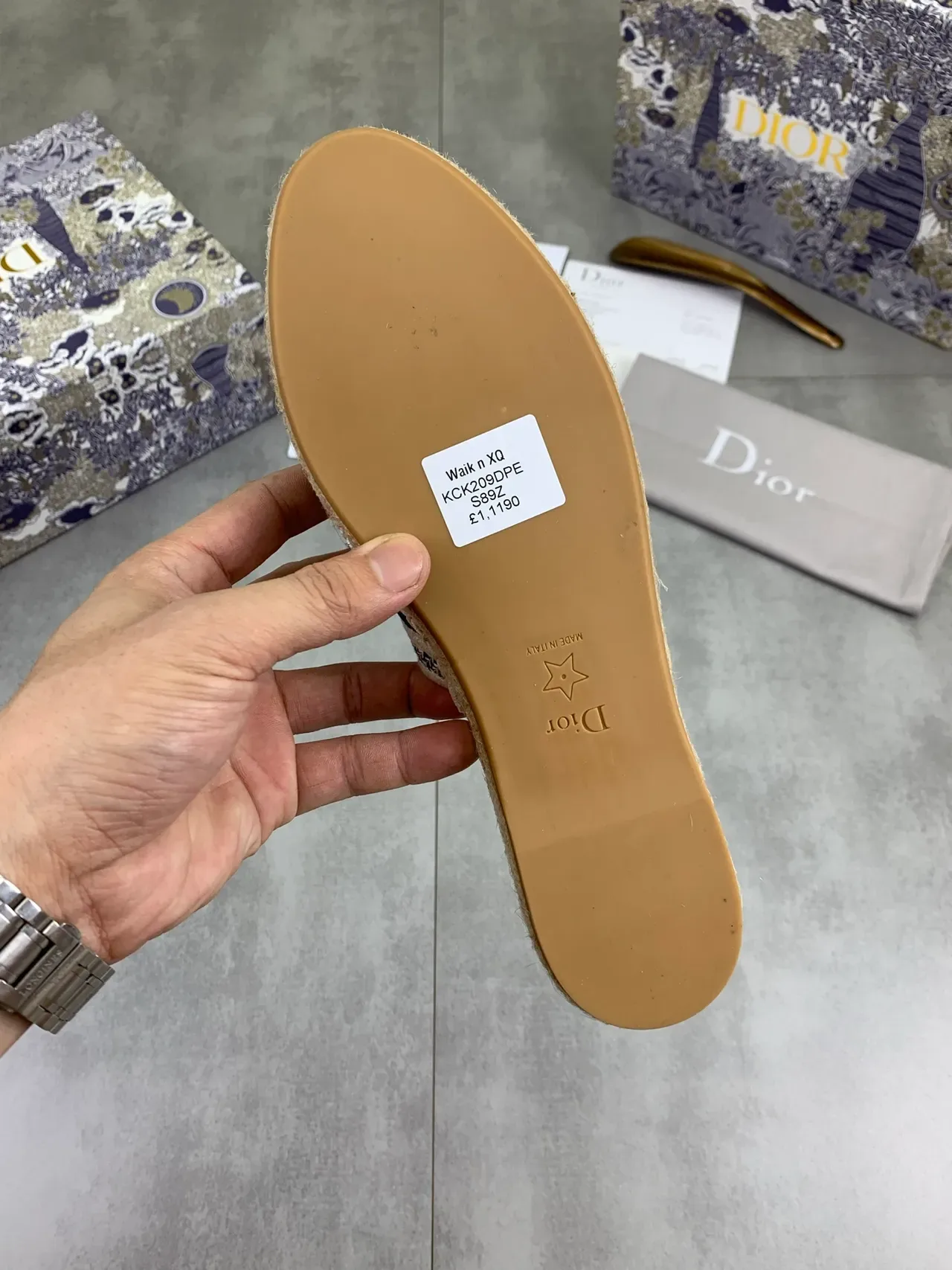 Dior Beige Navy Espadrille Sole Woven Jacquard Strap ক্যাজুয়াল জুতো 3