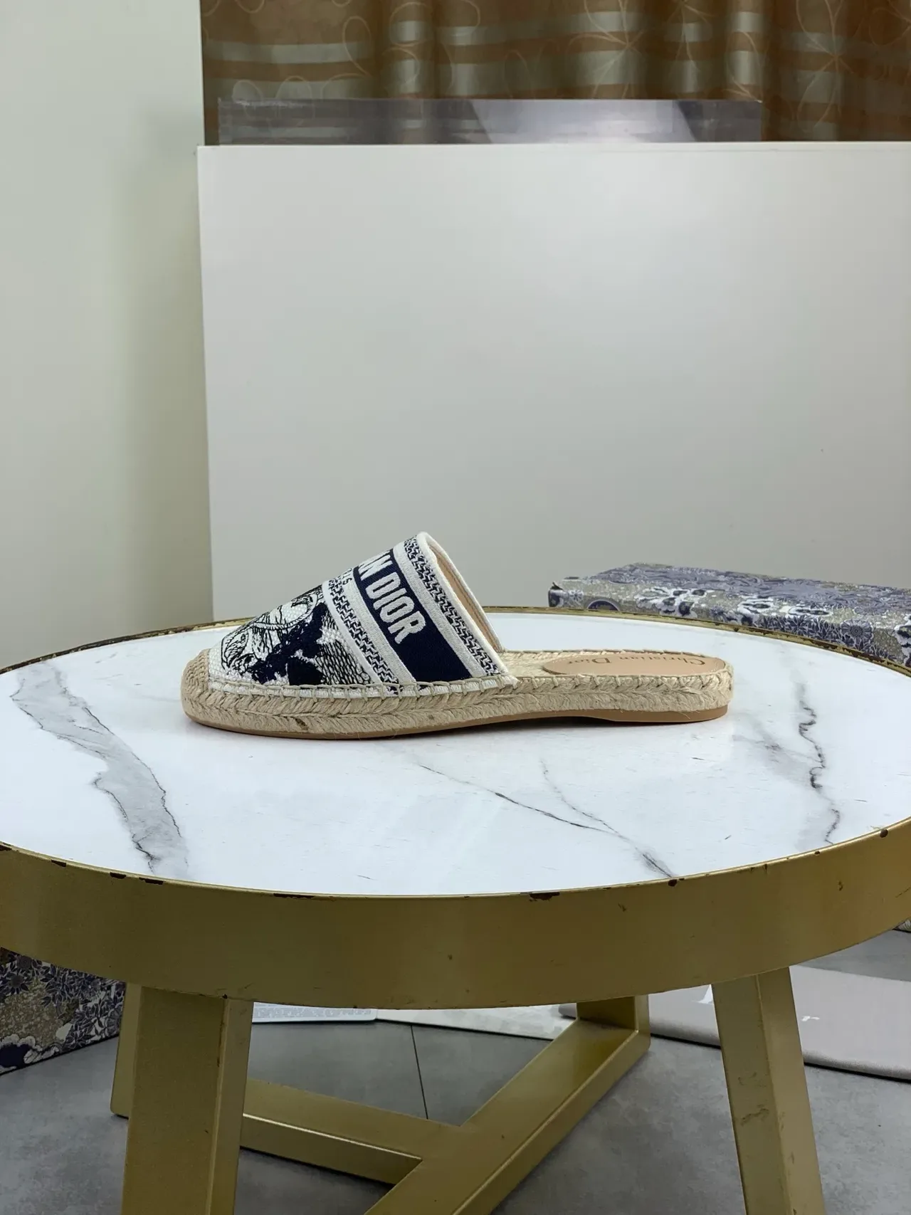 Dior Beige Navy Espadrille Sole Woven Jacquard Strap ক্যাজুয়াল জুতো 4