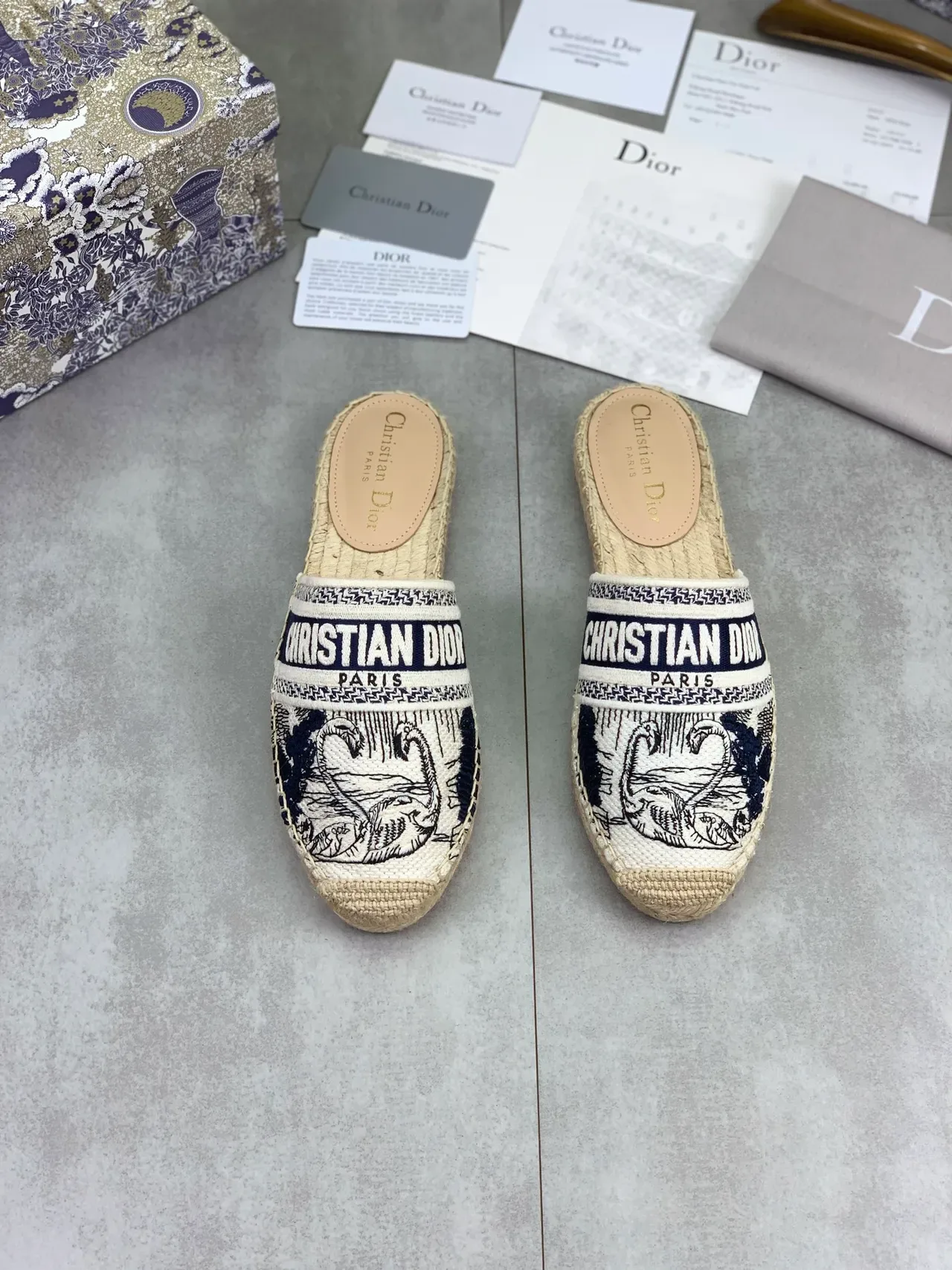 Dior Beige Navy Espadrille Sole Woven Jacquard Strap ক্যাজুয়াল জুতো 5