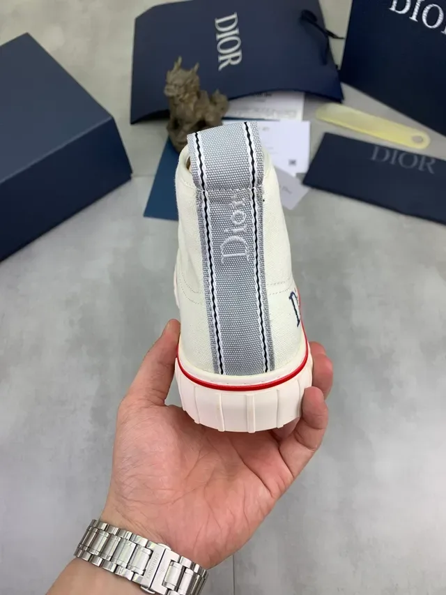 Dior Beige Navy High-Top Canvas And Suede Lifestyle Sneakers 3