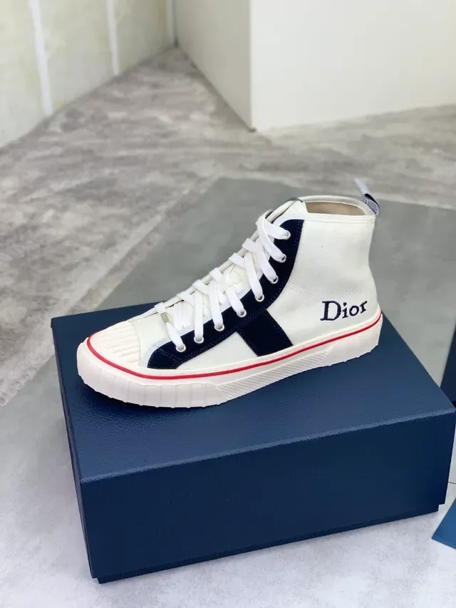 Dior Beige Navy High-Top Canvas And Suede Lifestyle Sneakers 4