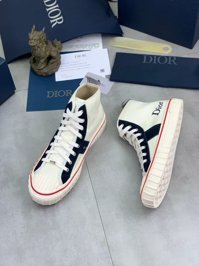 Dior Beige Navy High-Top Canvas And Suede Lifestyle Sneakers 5