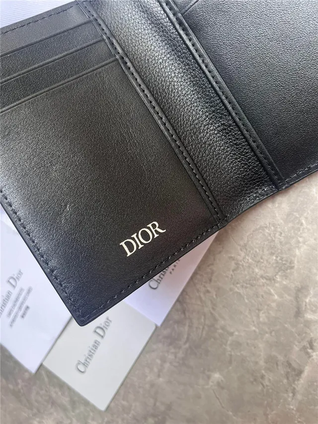 Dior Preto Bege Couro Granulado Bordado Logotipo Portador de Cartões 3