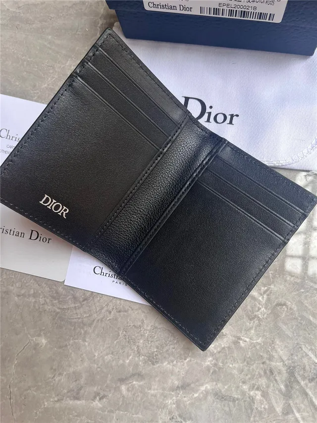 Dior Preto Bege Couro Granulado Bordado Logotipo Portador de Cartões 4