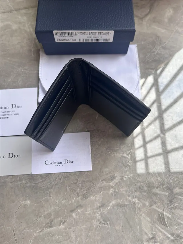Dior Preto Bege Couro Granulado Bordado Logotipo Portador de Cartões 5