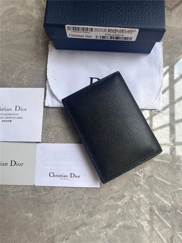 Dior Preto Bege Couro Granulado Bordado Logotipo Portador de Cartões 6