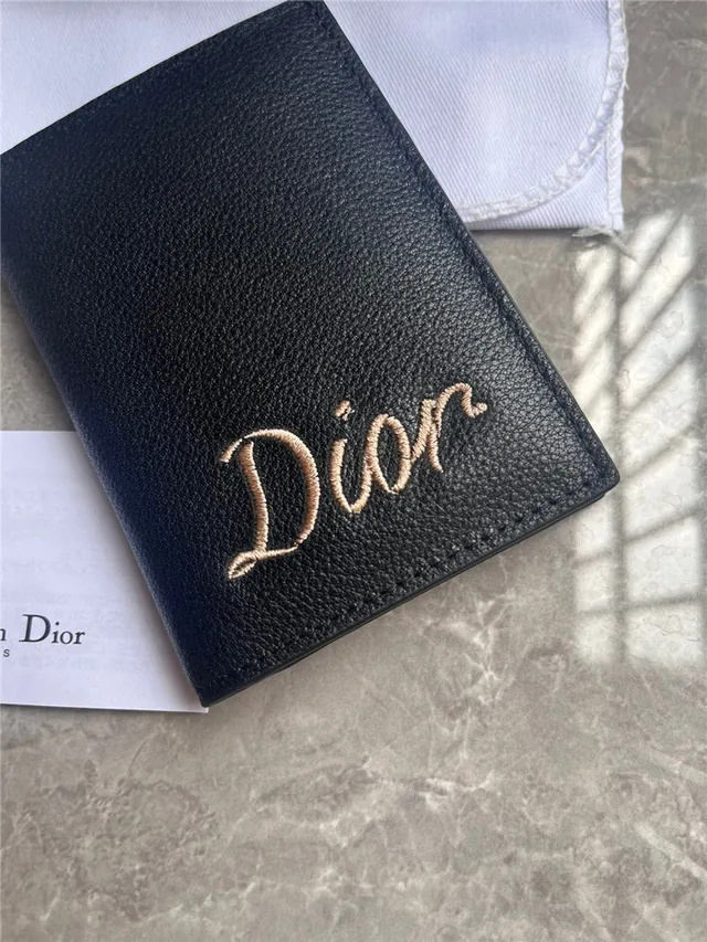 Dior Preto Bege Couro Granulado Bordado Logotipo Portador de Cartões 7