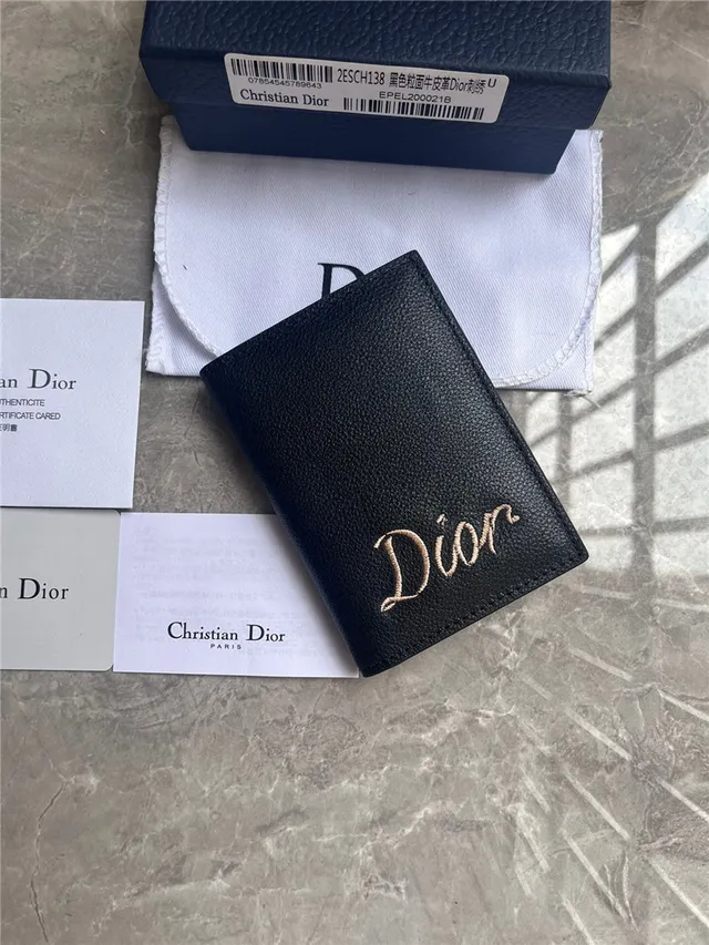 Dior Preto Bege Couro Granulado Bordado Logotipo Portador de Cartões 8