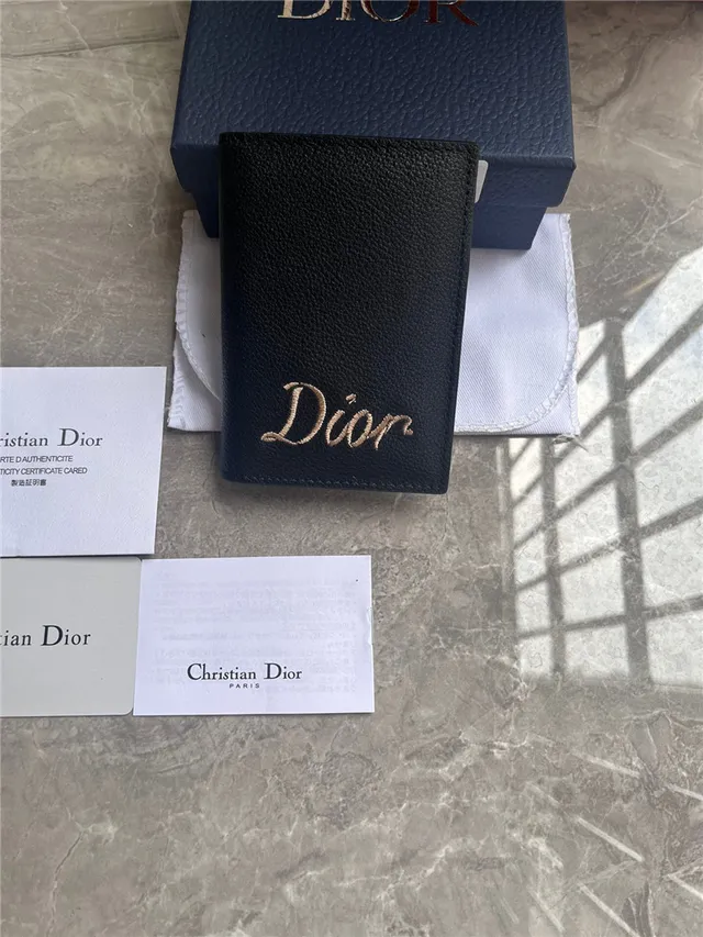 Dior Preto Bege Couro Granulado Bordado Logotipo Portador de Cartões 9