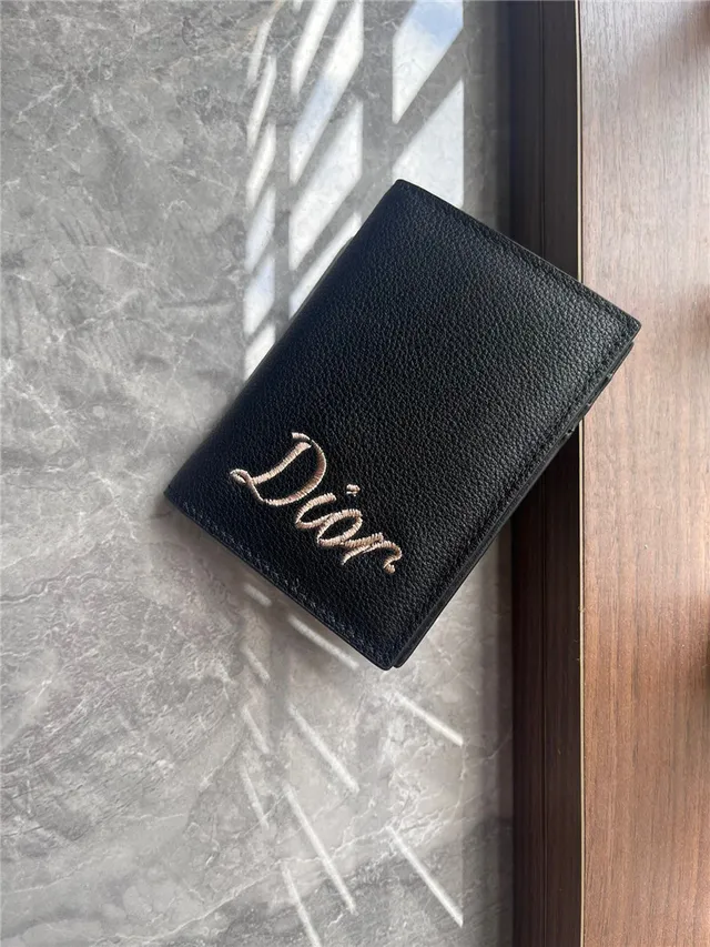 Dior Preto Bege Couro Granulado Bordado Logotipo Portador de Cartões 10