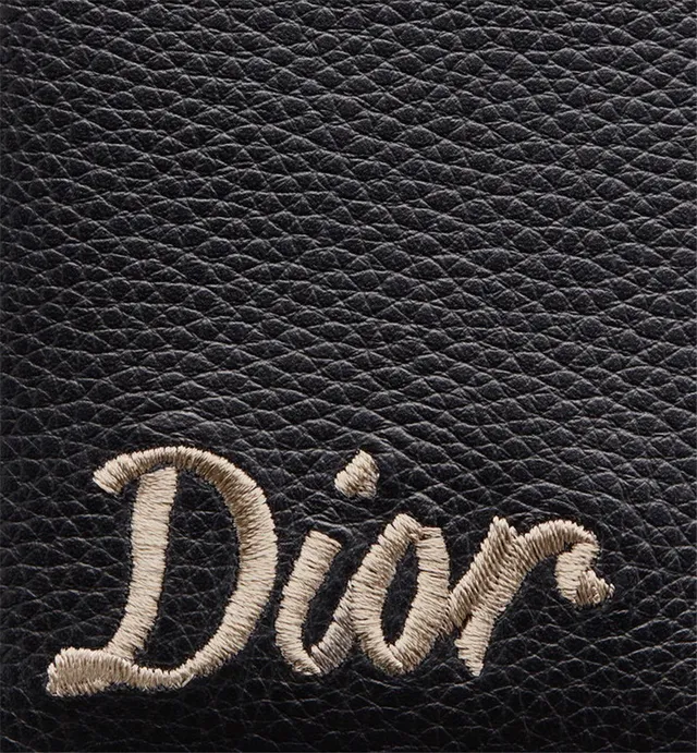 Dior Preto Bege Couro Granulado Bordado Logotipo Portador de Cartões 11