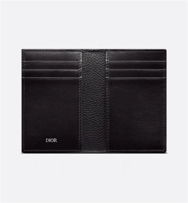 Dior Preto Bege Couro Granulado Bordado Logotipo Portador de Cartões 13