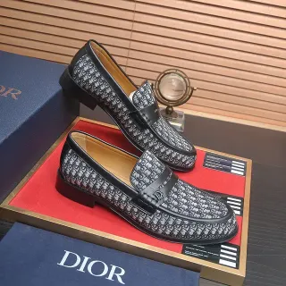 Dior 黑色灰色印花织物鞋面棕色皮革内里乐福鞋