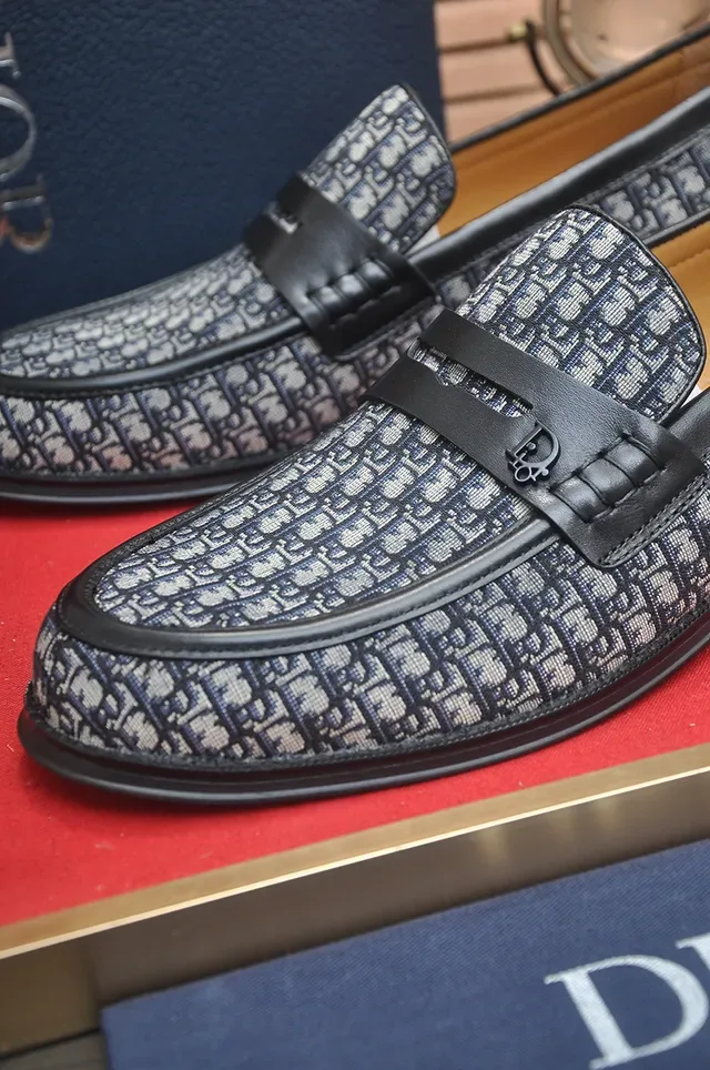 Dior Noir Gris Monogrammé Tissu Haut Cuir Tan Doublure Loafer 2