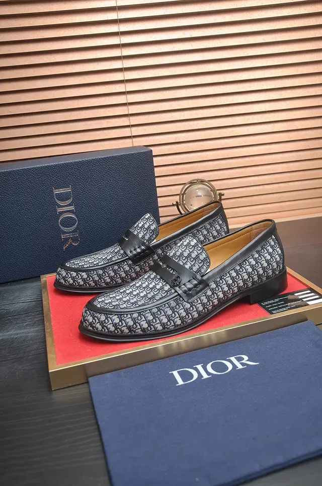 Dior Noir Gris Monogrammé Tissu Haut Cuir Tan Doublure Loafer 4