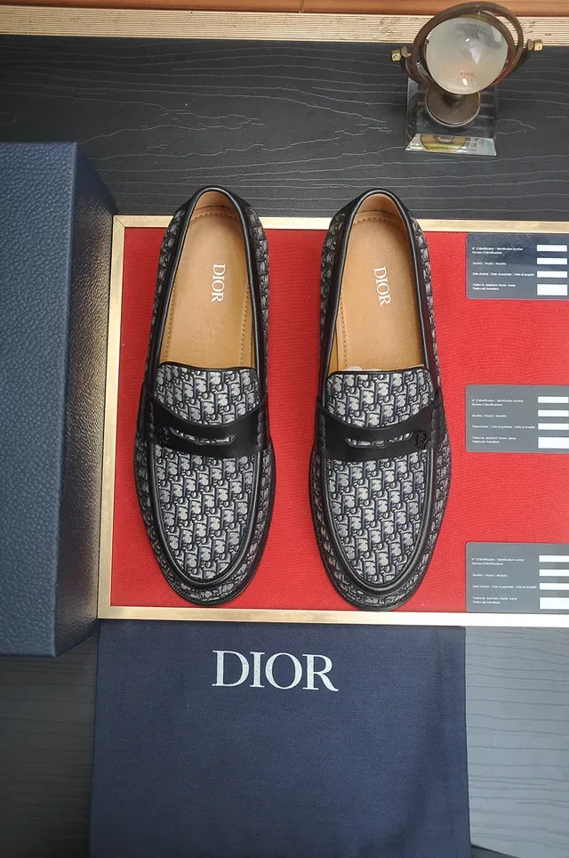 Dior Noir Gris Monogrammé Tissu Haut Cuir Tan Doublure Loafer 5
