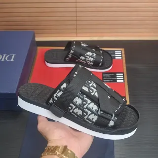 Dior Negro Blanco Monograma Oblicuo Jacquard Sandalias con Correas Elásticas de Tejido Doble