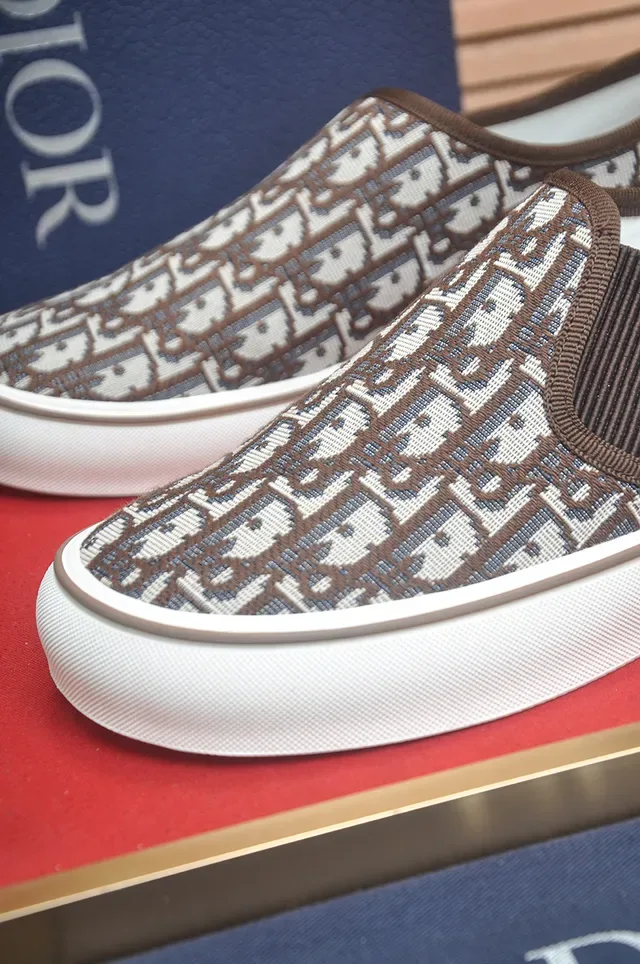 Dior Brown Beige Slip-On Monogram Jacquard Lifestyle Sneakers 2
