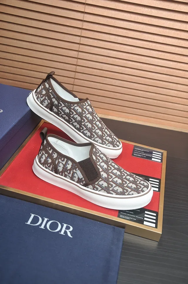 Dior Brown Beige Slip-On Monogram Jacquard Lifestyle Sneakers 4
