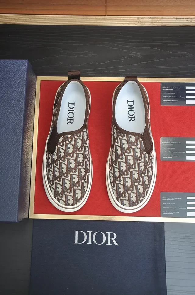 Dior Brown Beige Slip-On Monogram Jacquard Lifestyle Sneakers 5