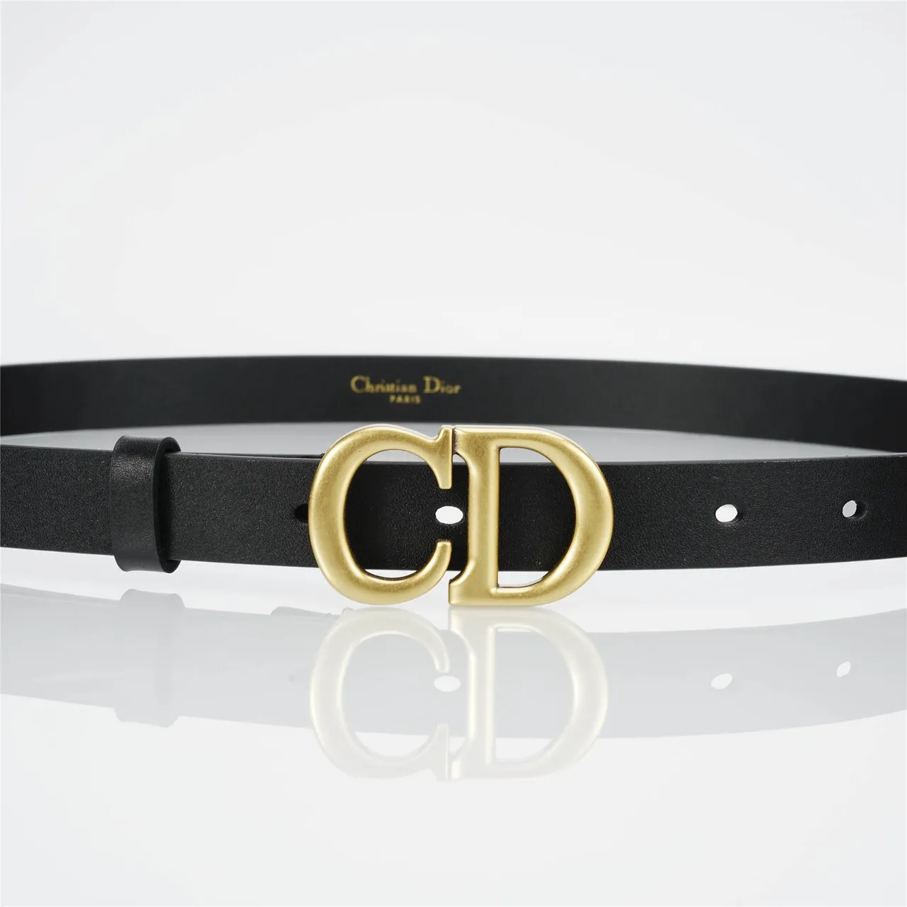 Dior CD Belt Black Gold Slim-Profile Monogram Buckle Leather Belt 8