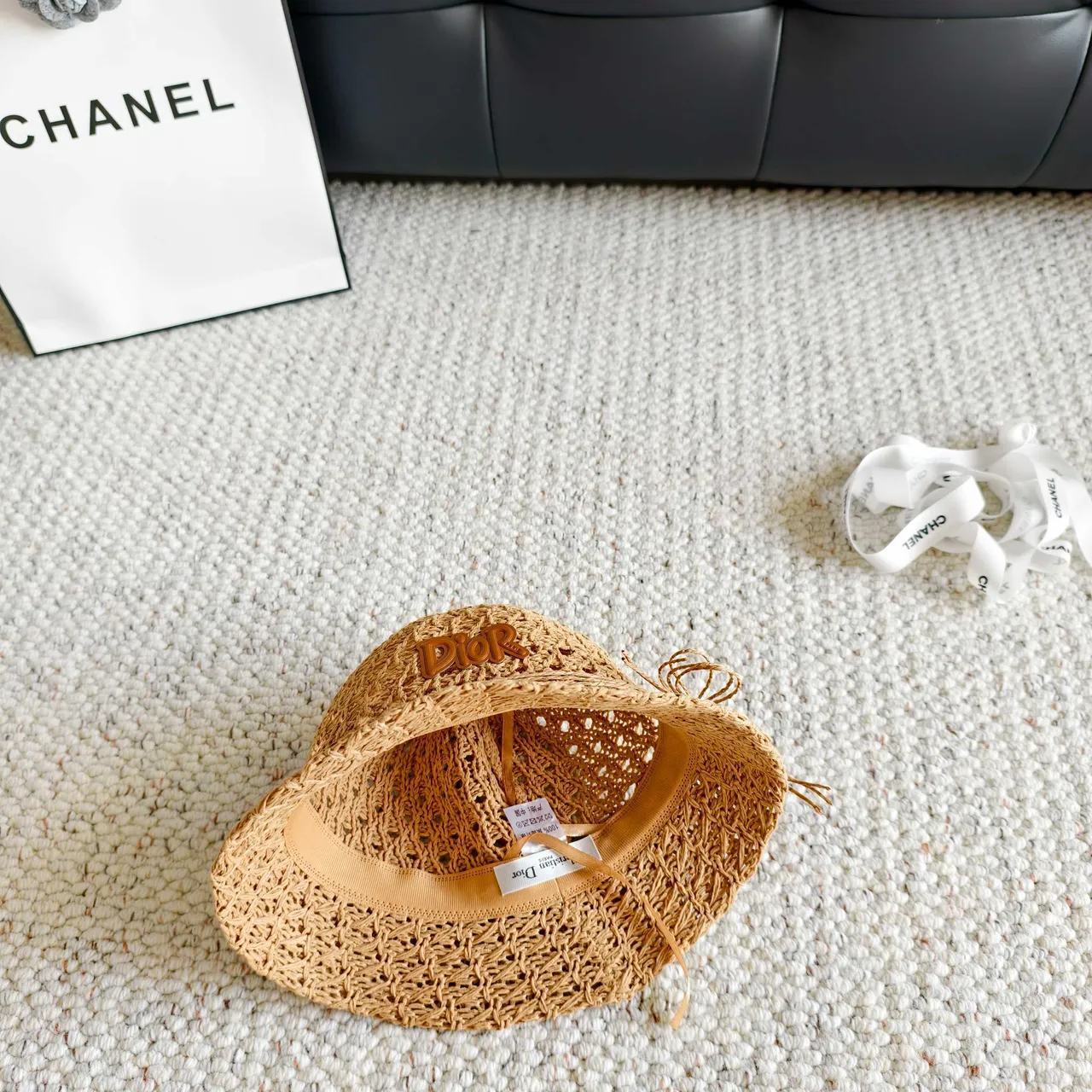 Dior Crocheted Straw Bucket Hat 2