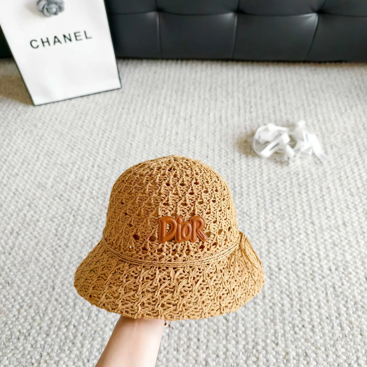 Dior Crocheted Straw Bucket Hat 4