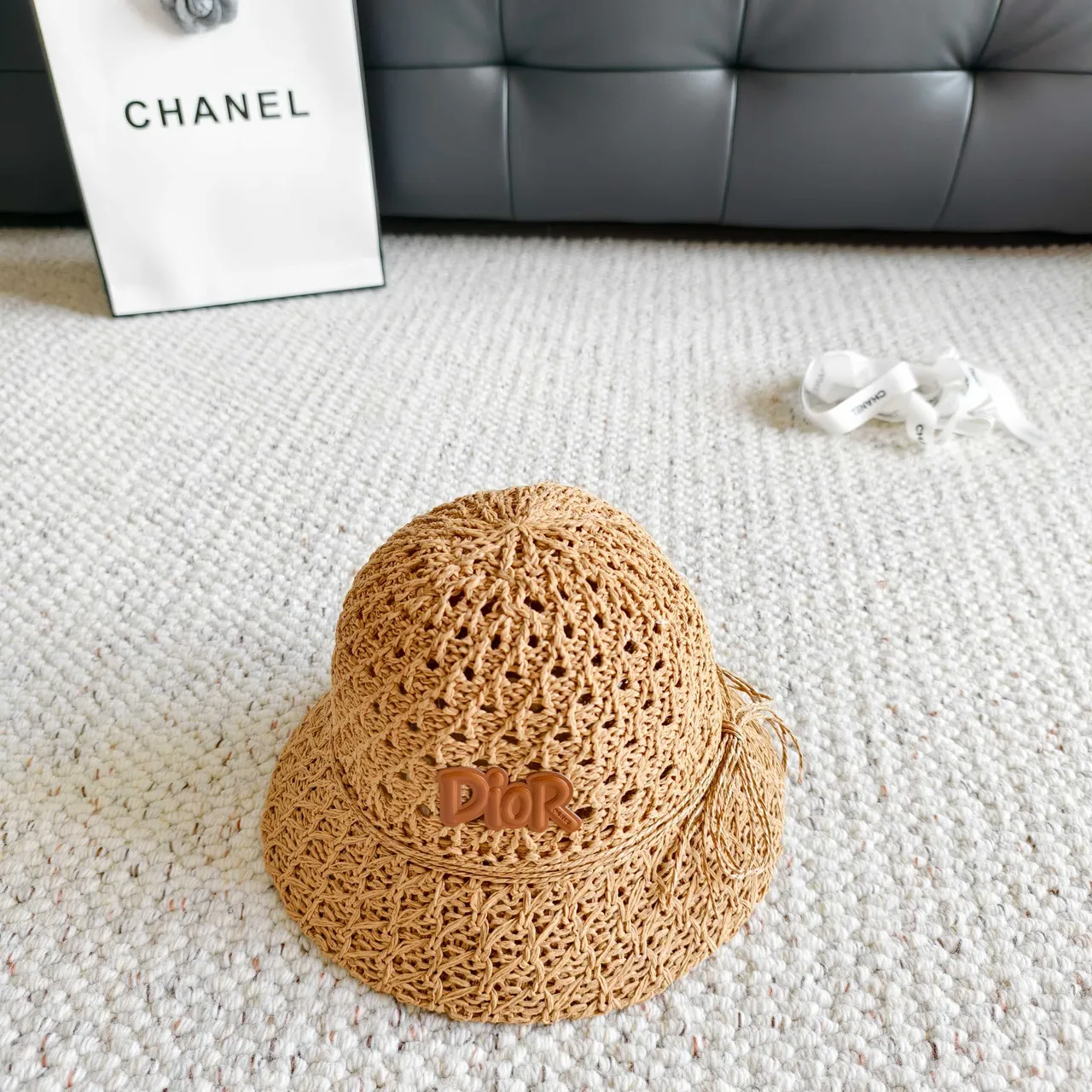 Dior Crocheted Straw Bucket Hat 6