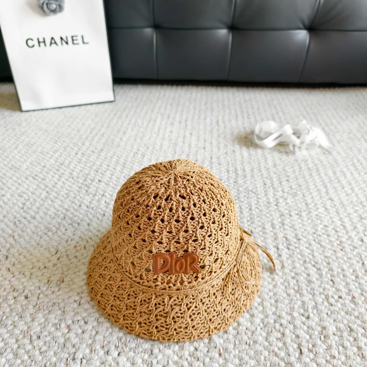 Dior Crocheted Straw Bucket Hat 7