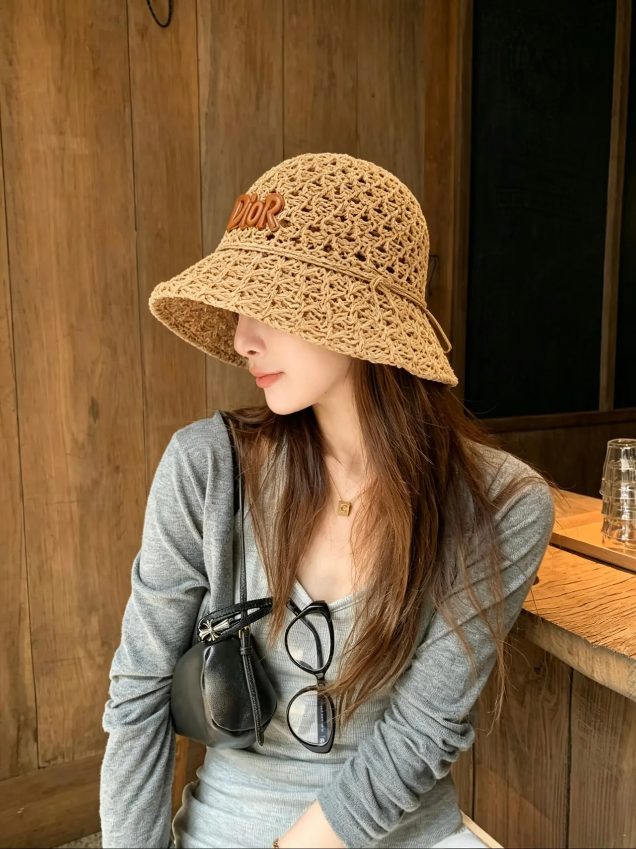 Dior Crocheted Straw Bucket Hat 9