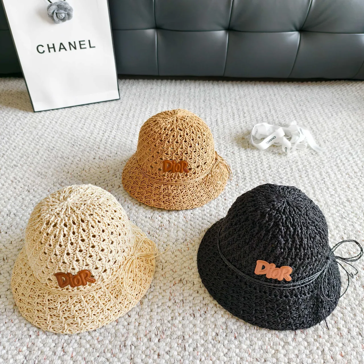 Dior Crocheted Straw Bucket Hat 10