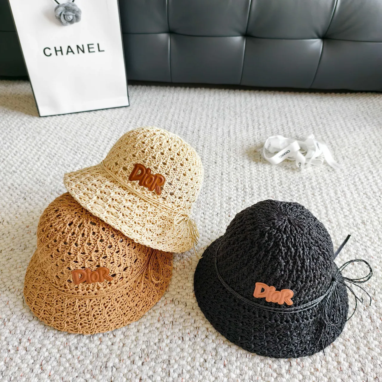 Dior Crocheted Straw Bucket Hat 11
