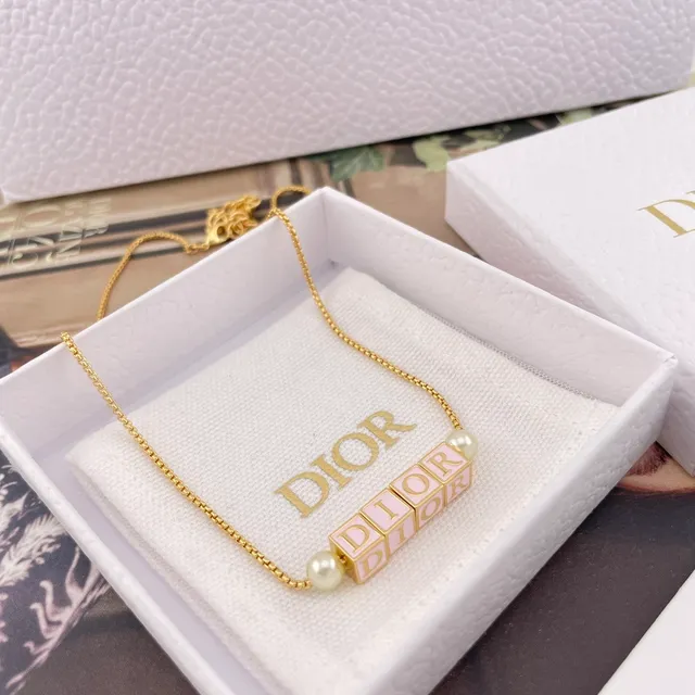 Dior D-Dice Gold Pink Chain Enamel Cube Beads Necklace 8