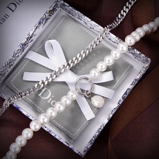Dior Double-Strand Pearl and Curb Chain Necklace 2