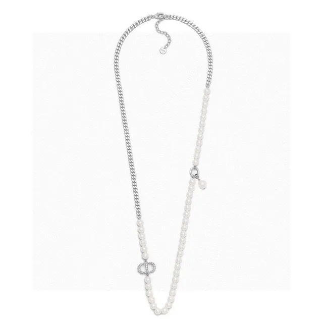 Dior Double-Strand Pearl and Curb Chain Necklace 7