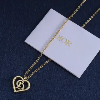 Collier Dior Or Bleu Marine Pendentif Cœur Monogramme CD Interlocké