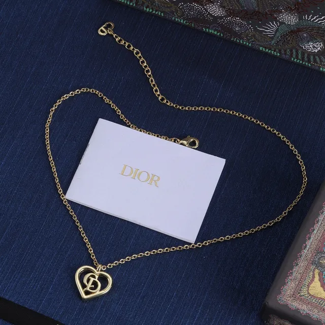 Dior Gold Navy Heart-Shaped Pendant Interlocked CD Monogram Necklace 3
