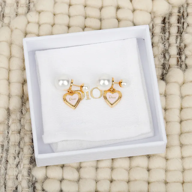 Dior Gold Pink Metal Double Pearl Stud Earrings 8