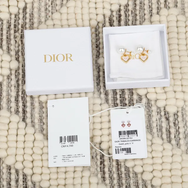 Dior Gold Pink Metal Double Pearl Stud Earrings 9