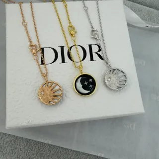 Dior قلادة ذهب فضة دائري نمط شمس/قمر نقش نصف متموج