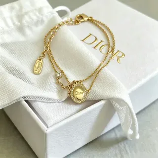 Dior 金银双链椭圆章吊坠手链