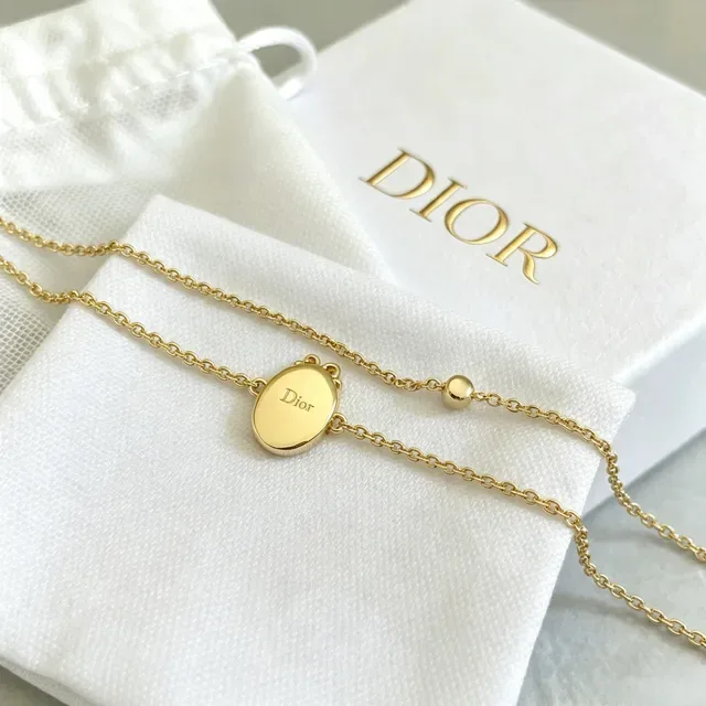 Dior Gold Silver Double-Chain Oval Medallion Pendant Bracelet 3